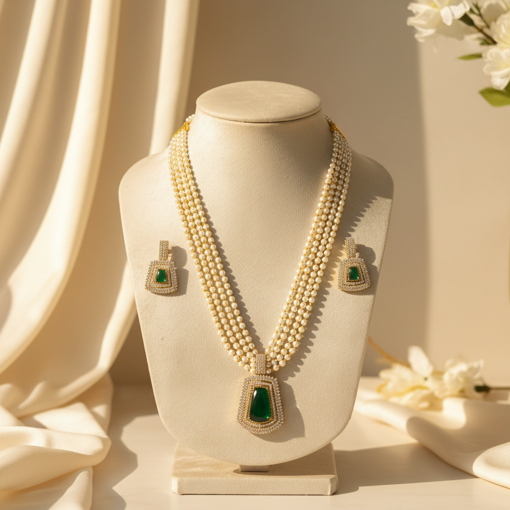 Moti Mala Necklace Set (Green)