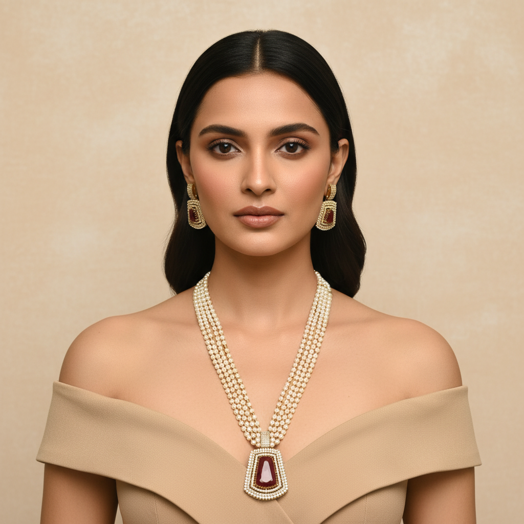 Moti Mala Necklace Set (Red)