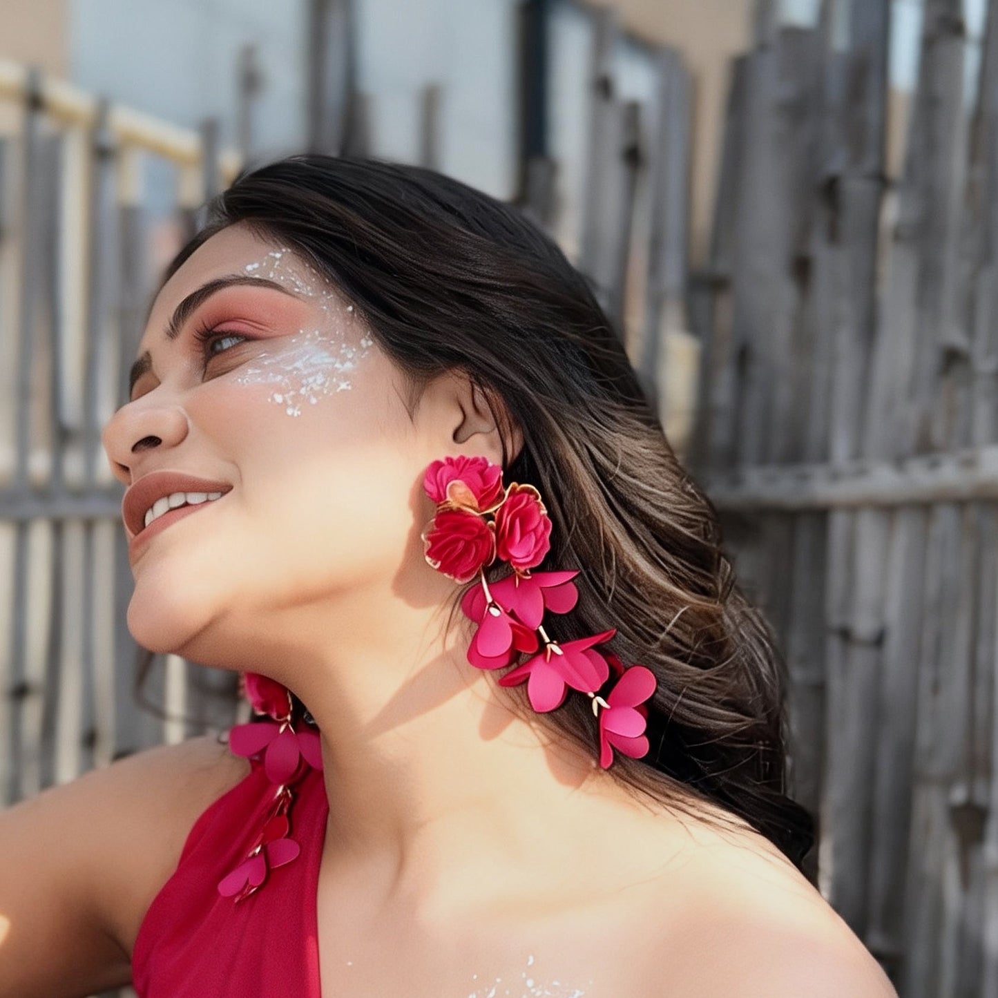 Floral Earrings (Dark Pink)