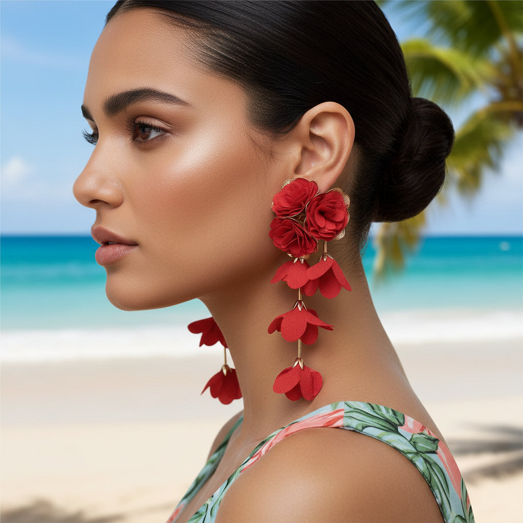 Floral Earrings (Red)