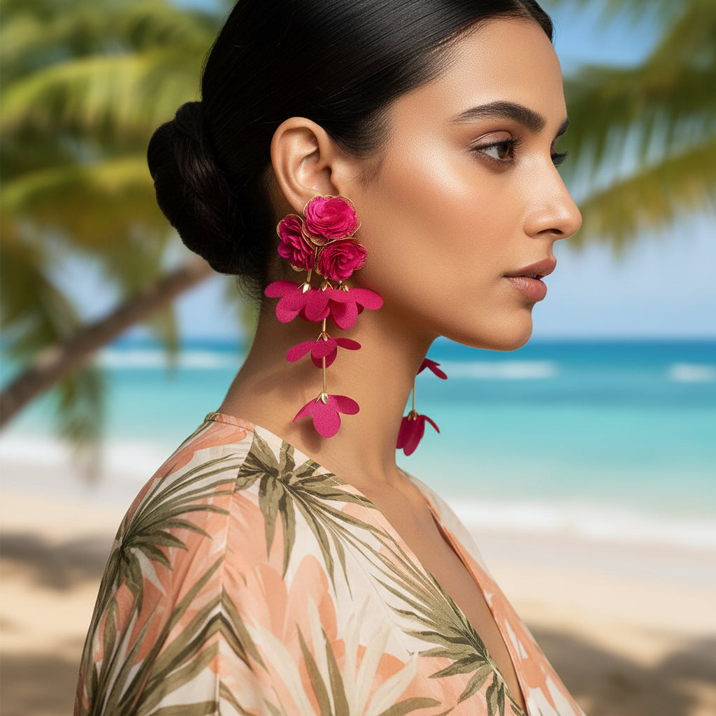 Floral Earrings (Dark Pink)