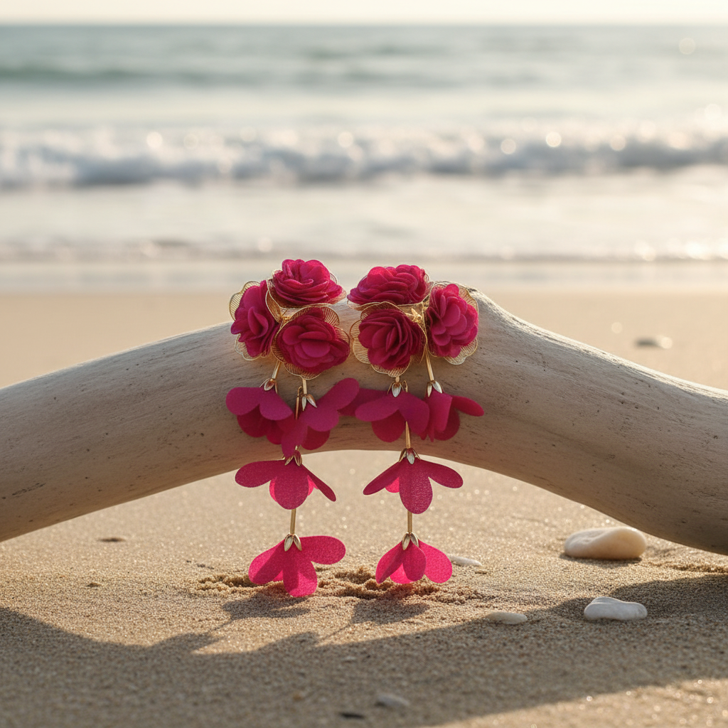 Floral Earrings (Dark Pink)