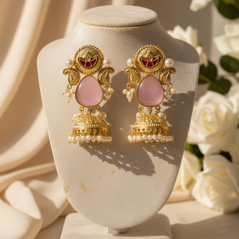 Heer Kashmiri Earrings (Pink)