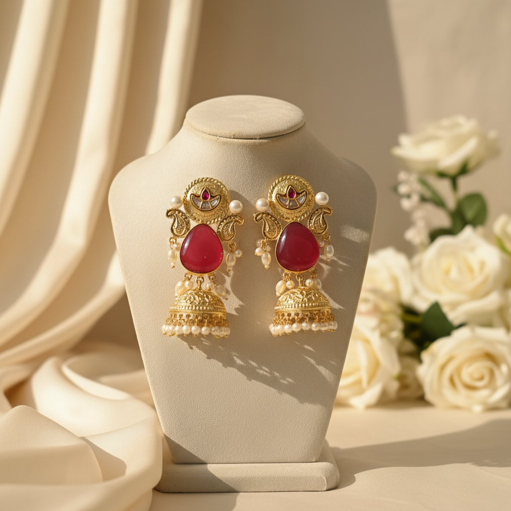 Heer Kashmiri Earrings (Orange)
