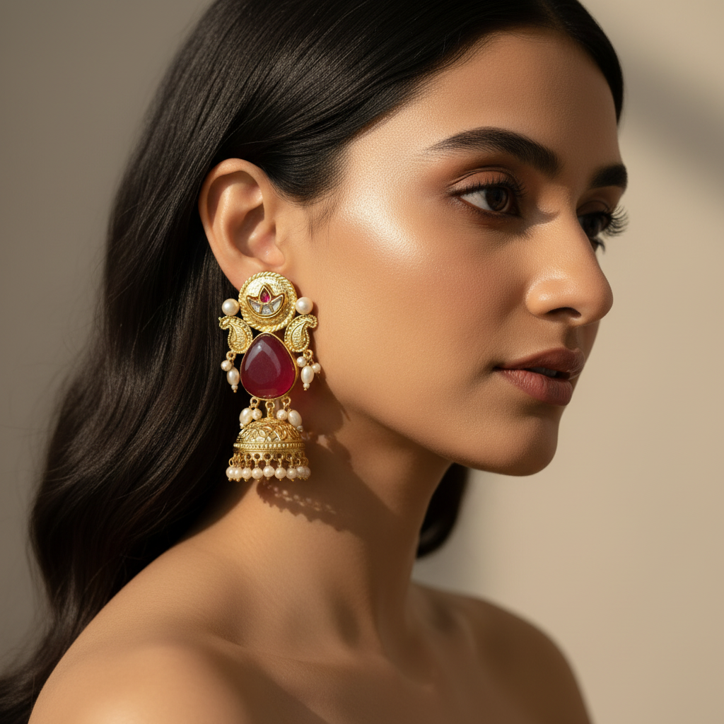 Heer Kashmiri Earrings (Orange)