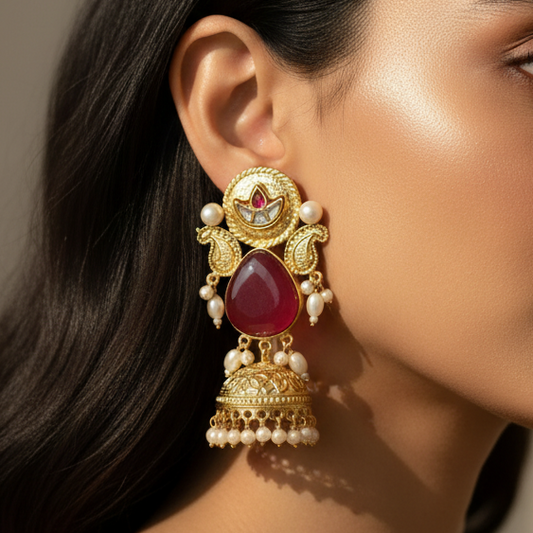 Heer Kashmiri Earrings (Orange)