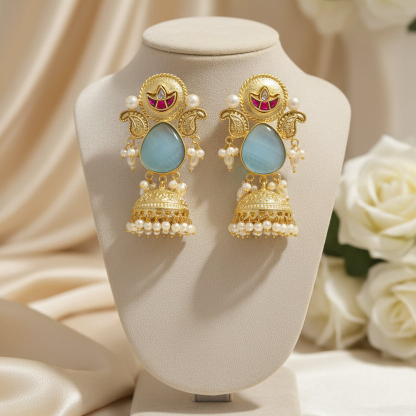 Heer Kashmiri Earrings (Blue)