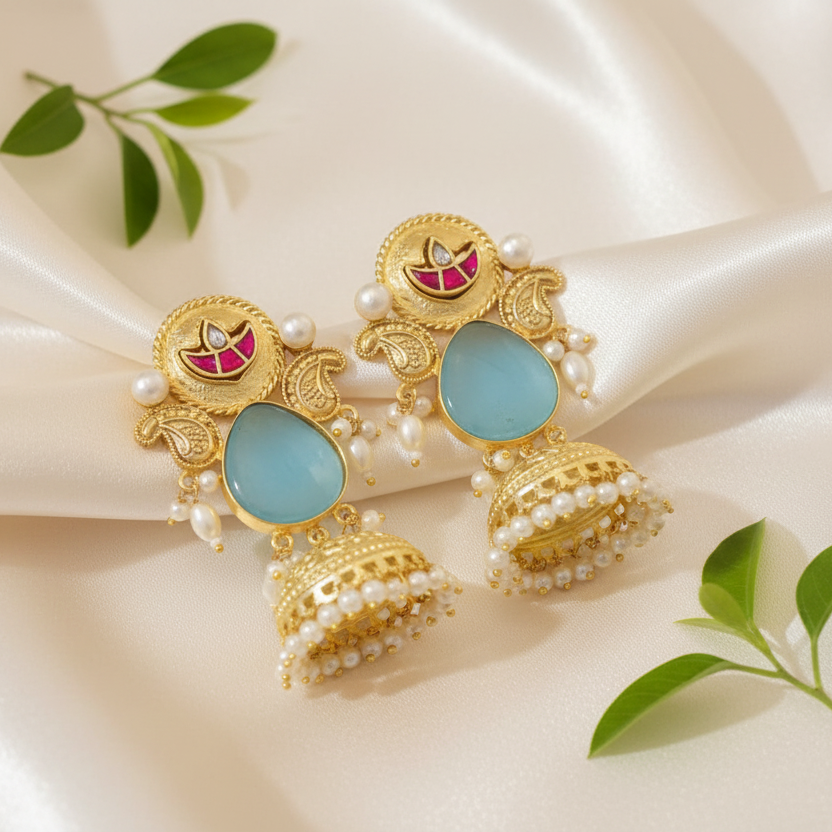 Heer Kashmiri Earrings (Blue)