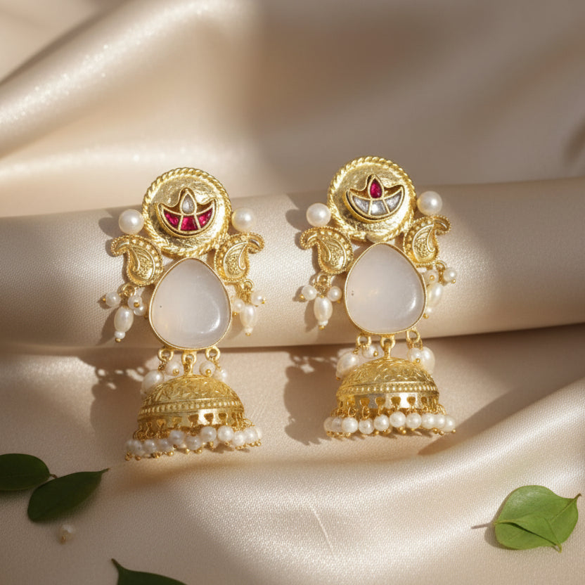 Heer Kashmiri Earrings (White)