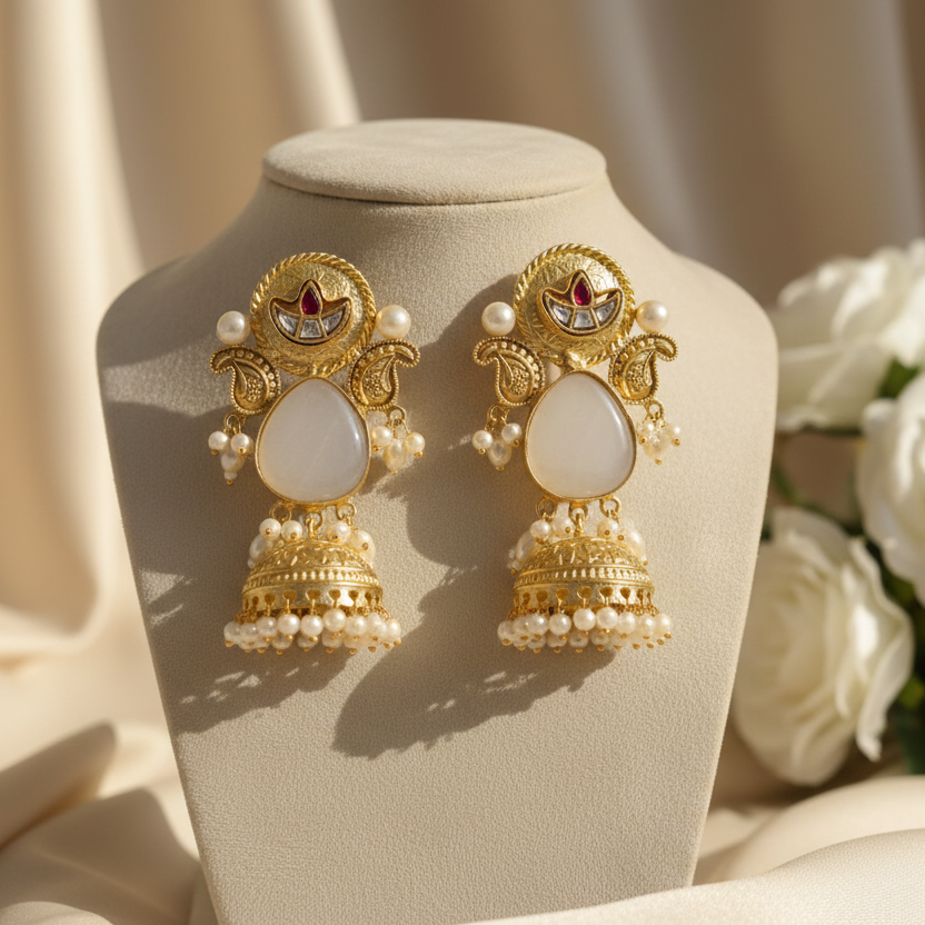 Heer Kashmiri Earrings (White)
