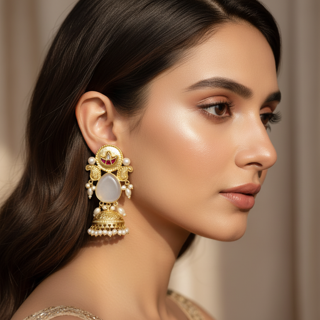Heer Kashmiri Earrings (White)