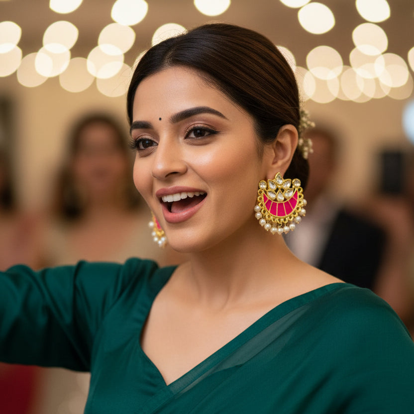 Chaand Earrings (Rani Pink)