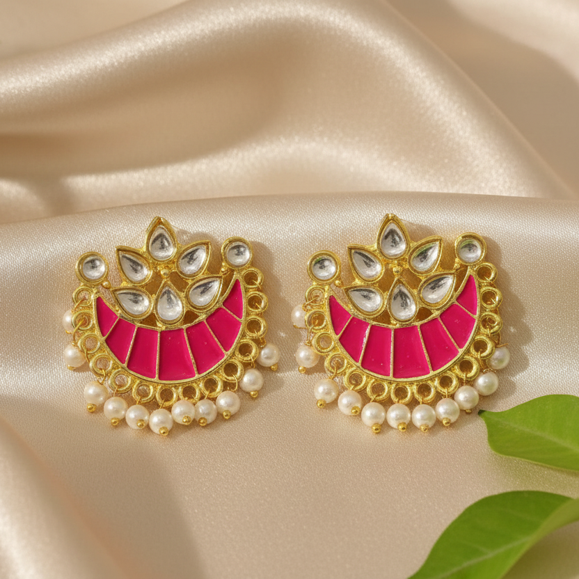 Chaand Earrings (Rani Pink)