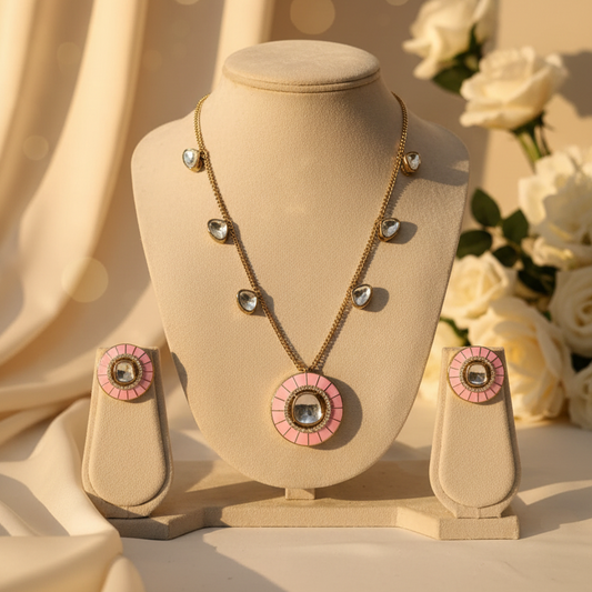 Royal Kundan Necklace (Pink)
