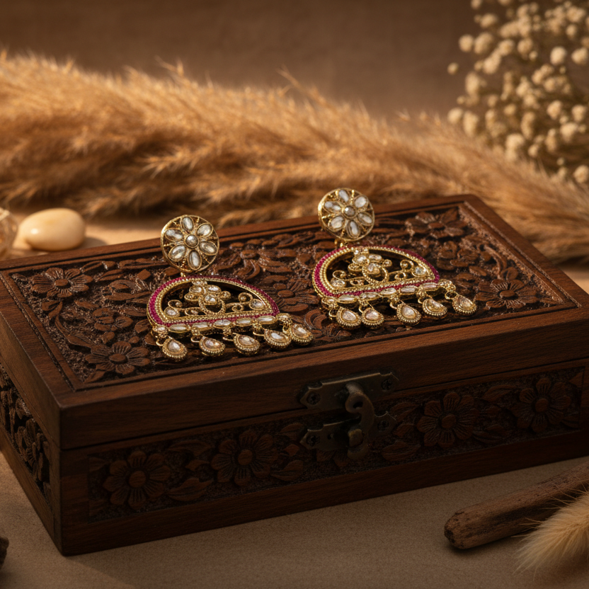 Mahi Kundan Earrings (Pink)