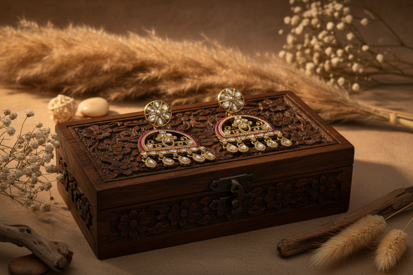 Mahi Kundan Earrings (Pink)