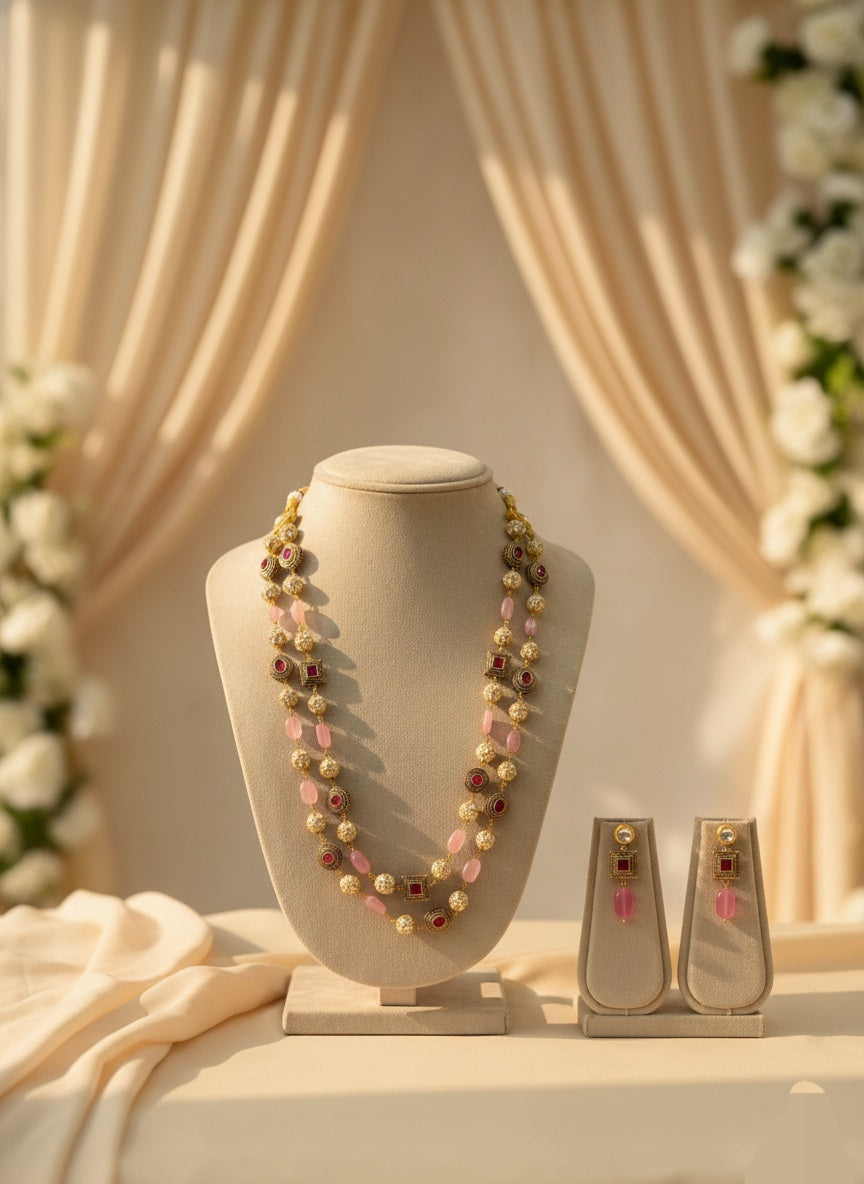 Two Tier Maharani Mala (Pink)