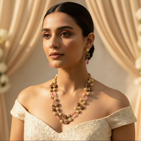 Two Tier Maharani Mala (Pink)
