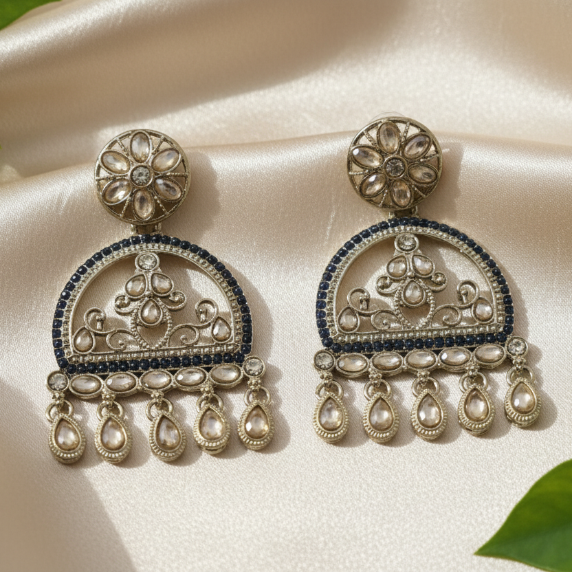 Mahi Kundan Earrings (Dark-blue)
