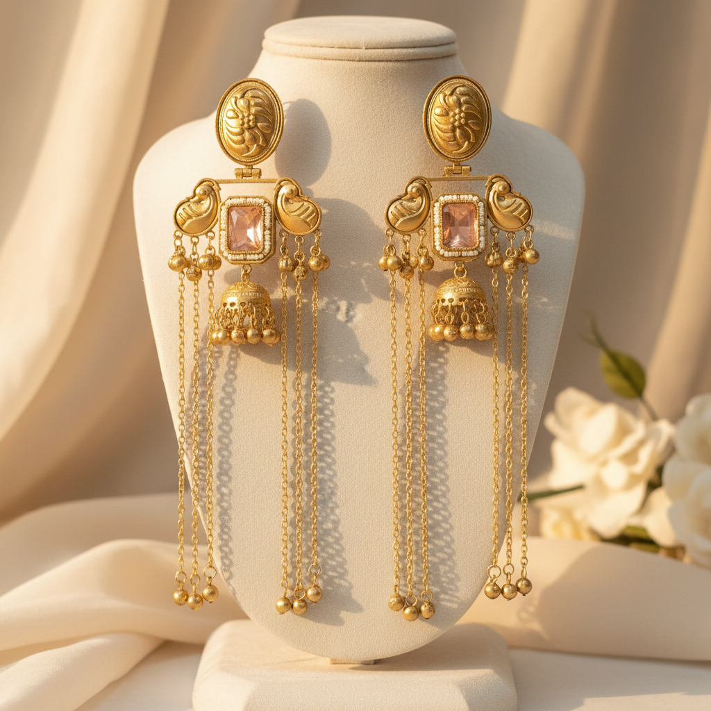 Mayur Kashmiri Earrings (Pink)