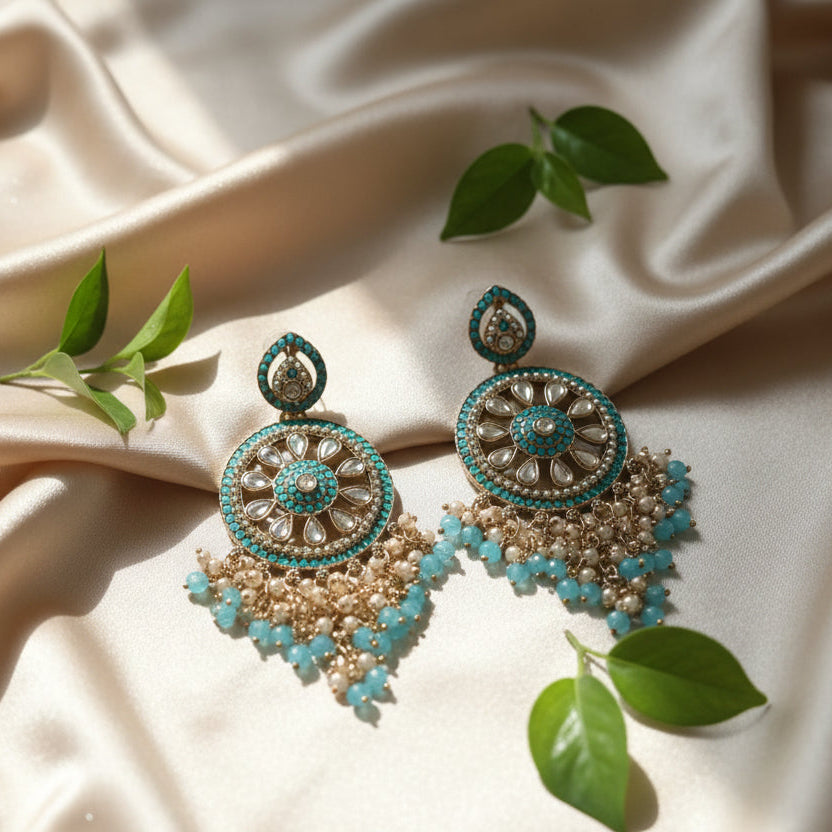 Aarohi Kundan Earrings (Light-Blue)