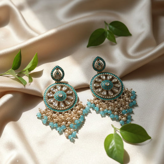 Aarohi Kundan Earrings (Light-Blue)