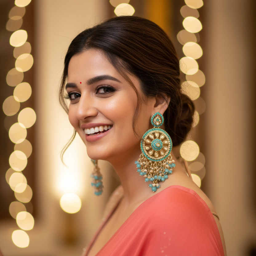 Aarohi Kundan Earrings (Light-Blue)