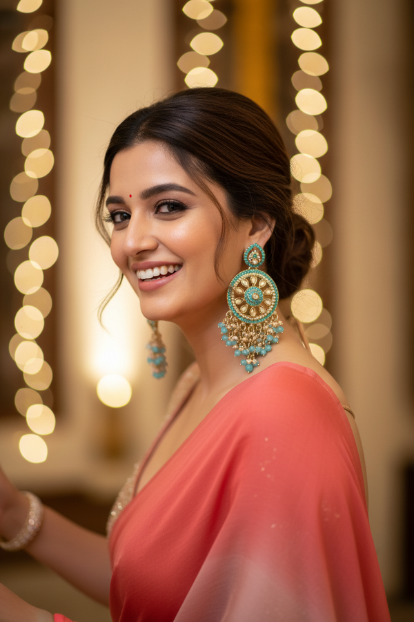 Aarohi Kundan Earrings (Light-Blue)