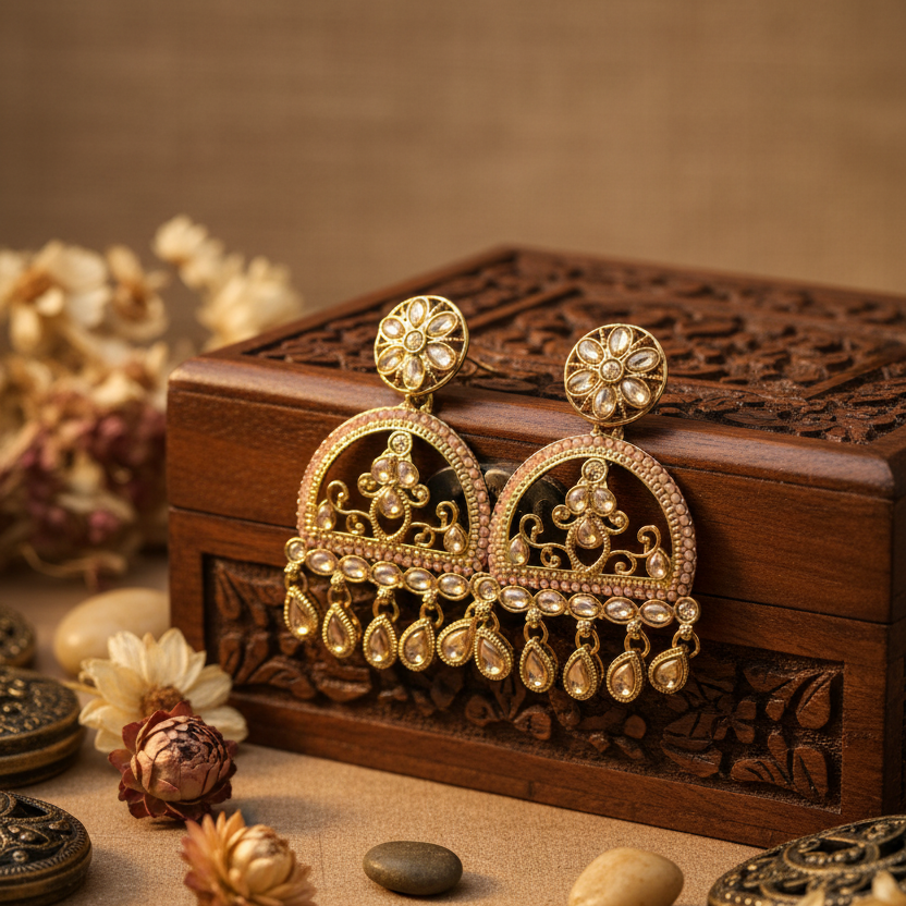 Mahi Kundan Earrings (Light-Pink)