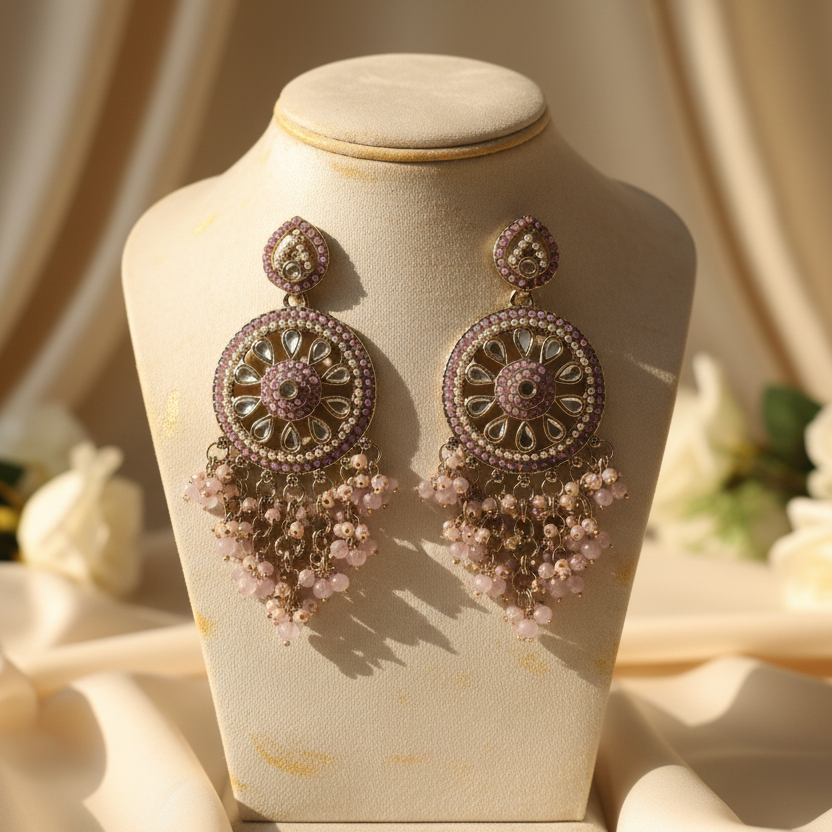 Aarohi Kundan Earrings (Pink)