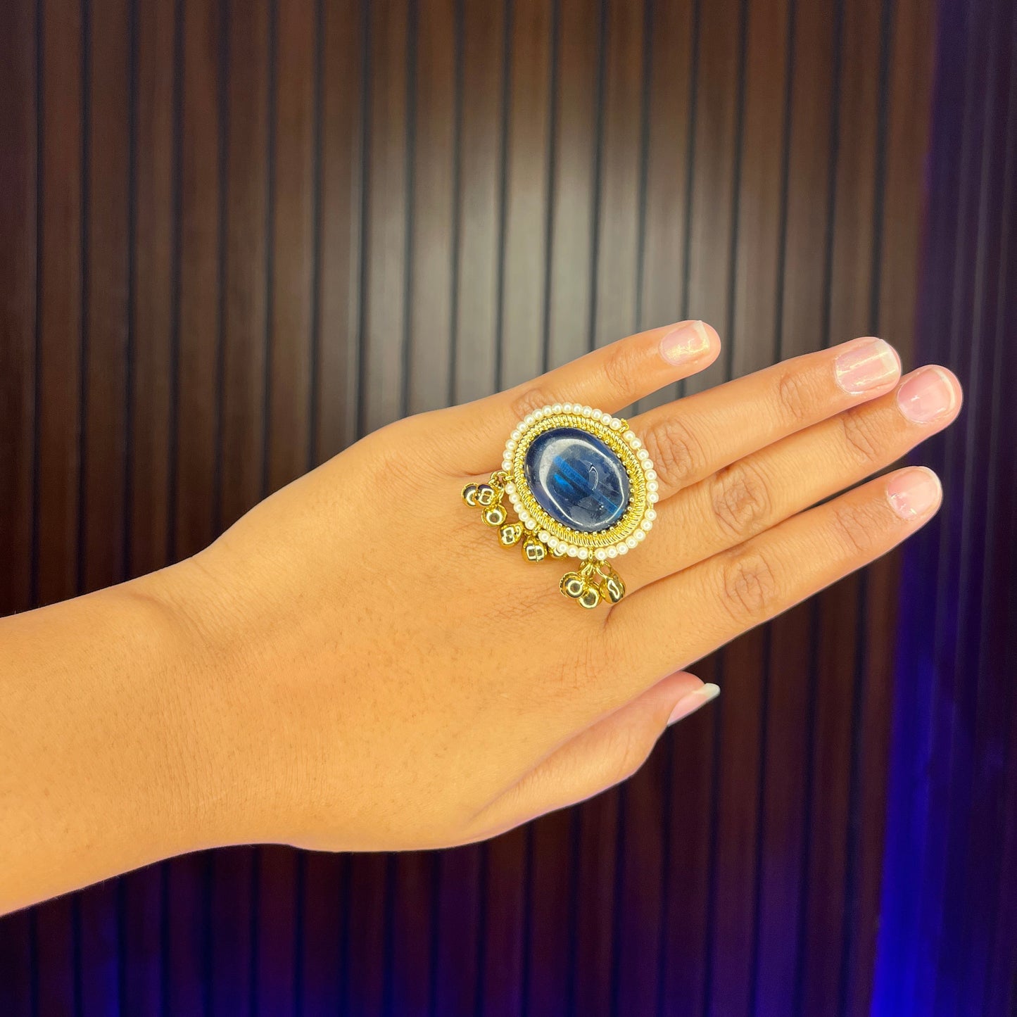 Nia Adjustable Kashmiri Ring (Blue)