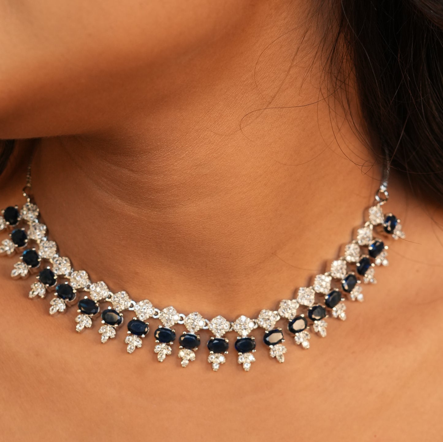 Luxe Line AD Necklace (Blue)