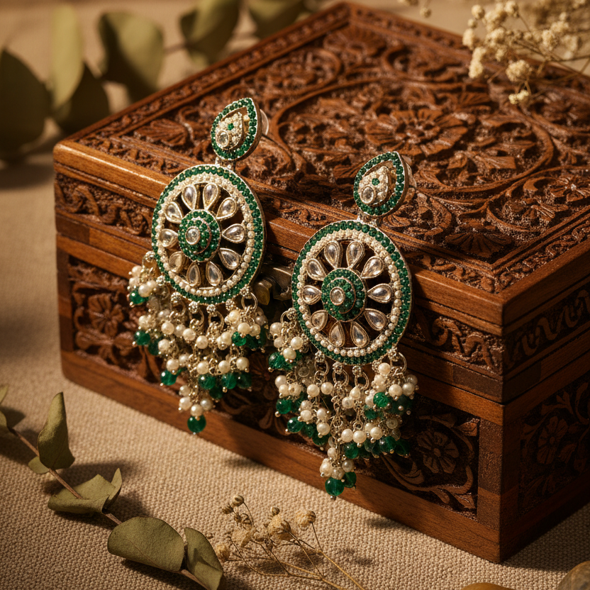 Aarohi Kundan Earrings (Green)