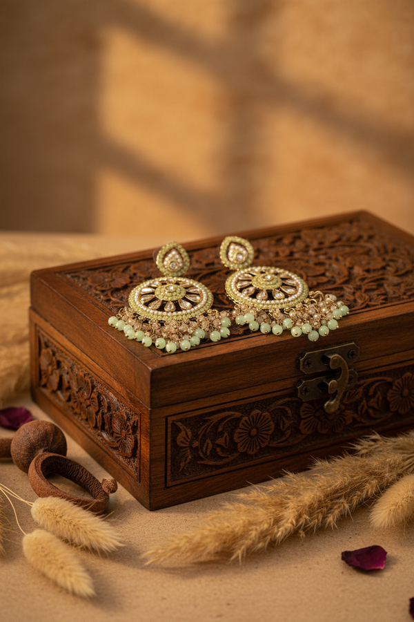 Aarohi Kundan Earrings (Light-Green)