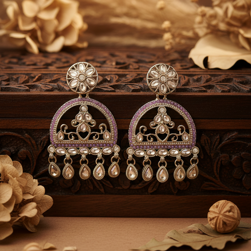 Mahi Kundan Earrings (Light-Purple)