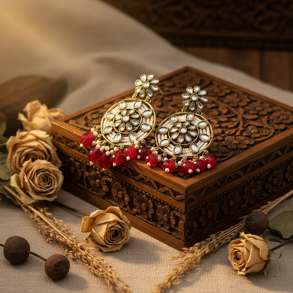 Siya Kundan Earrings (Red)