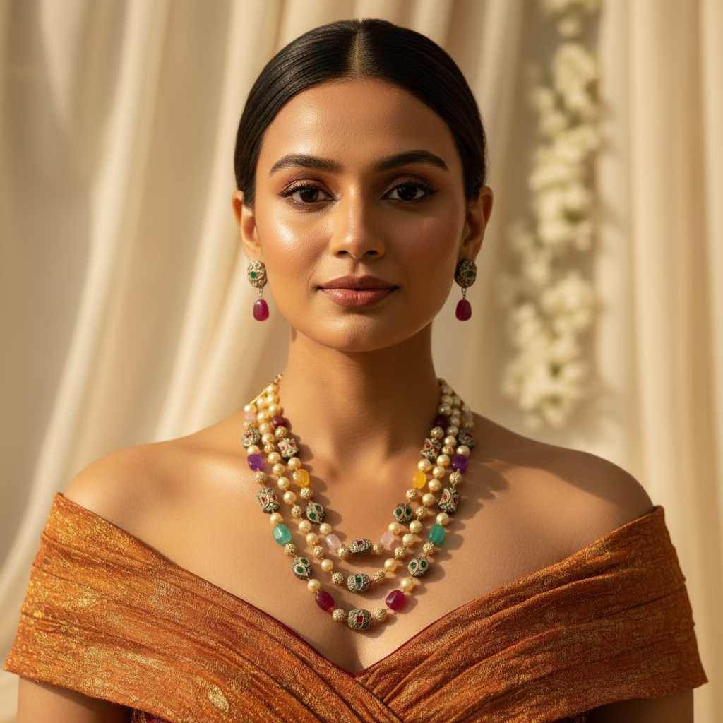 3 Tier Maharani Mala (Multi- Colour)