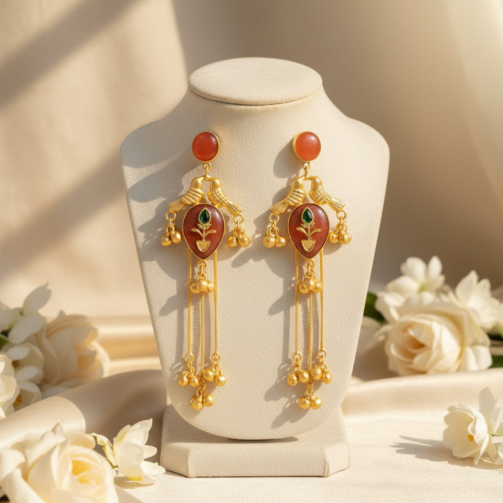 Gulnaar Kashmiri Earrings (Peach)