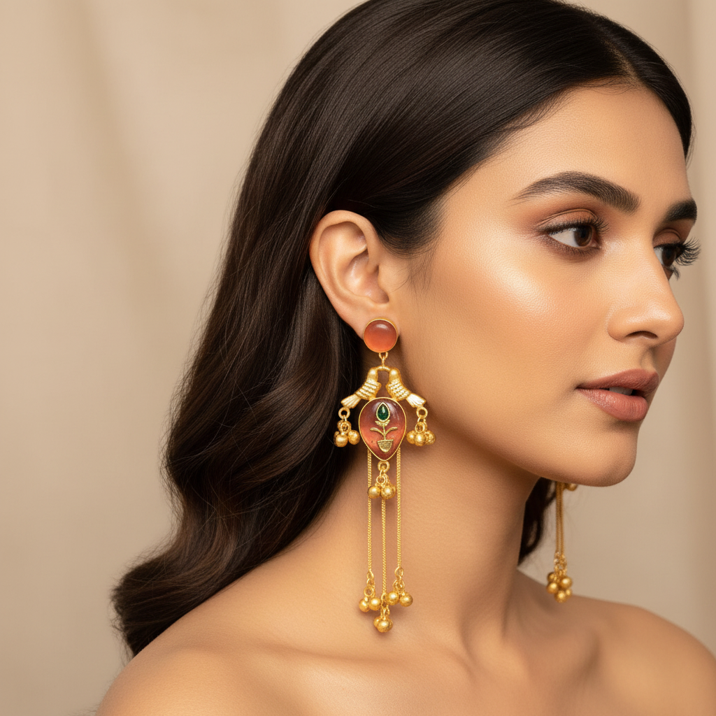 Gulnaar Kashmiri Earrings (Peach)