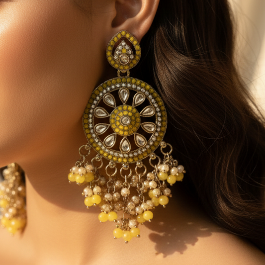 Aarohi Kundan Earrings (Yellow)