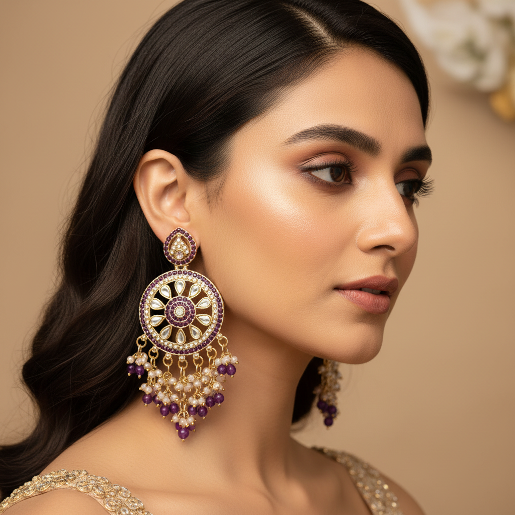 Aarohi Kundan Earrings (Purple)