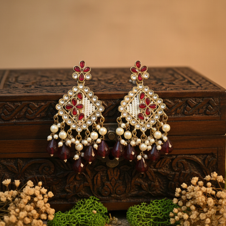 Ziya Kundan Earrings (Wine)