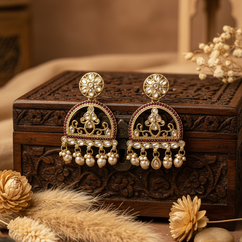 Mahi Kundan Earrings (Wine)