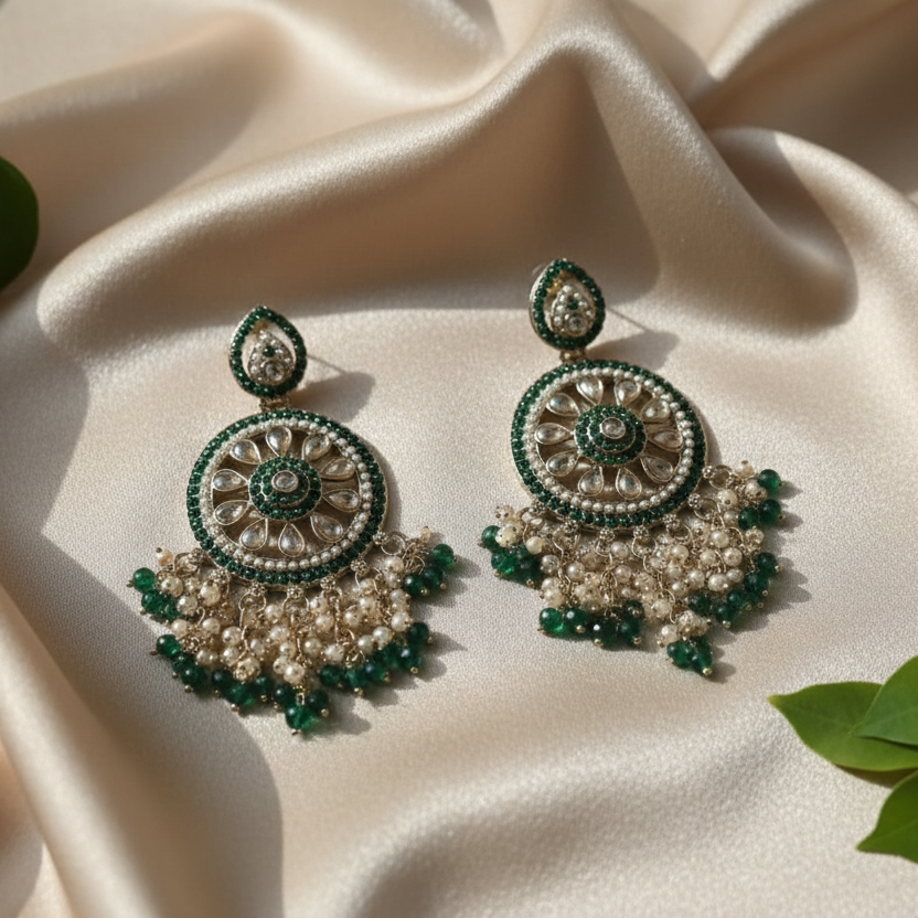 Aarohi Kundan Earrings (Green)