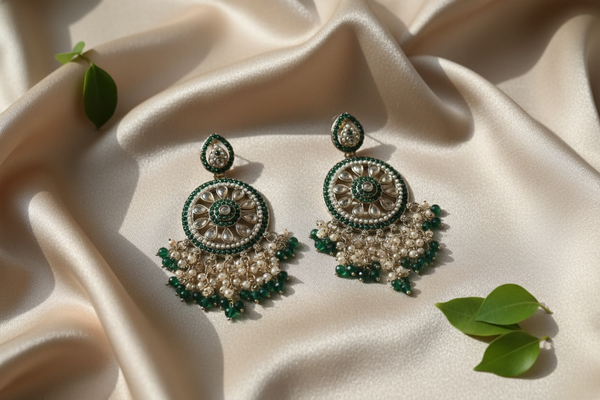 Aarohi Kundan Earrings (Green)