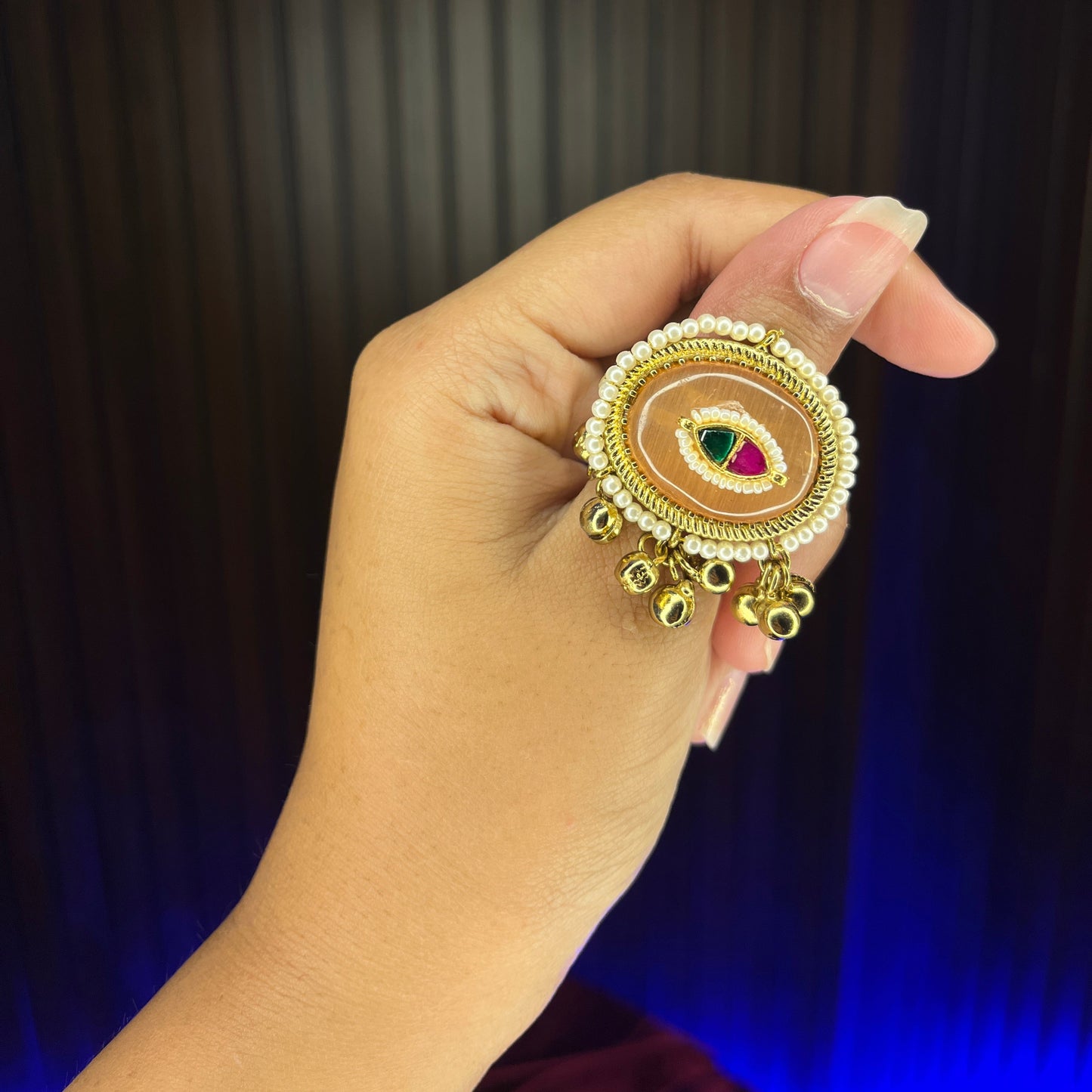 Nia Adjustable Kashmiri Ring (Peach)