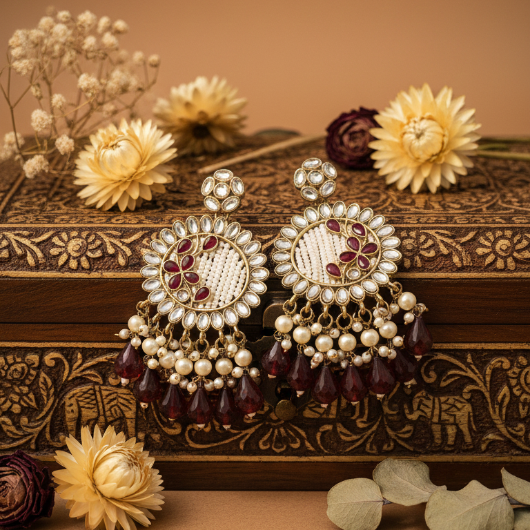 Kavya Kundan Earrings (Wine)
