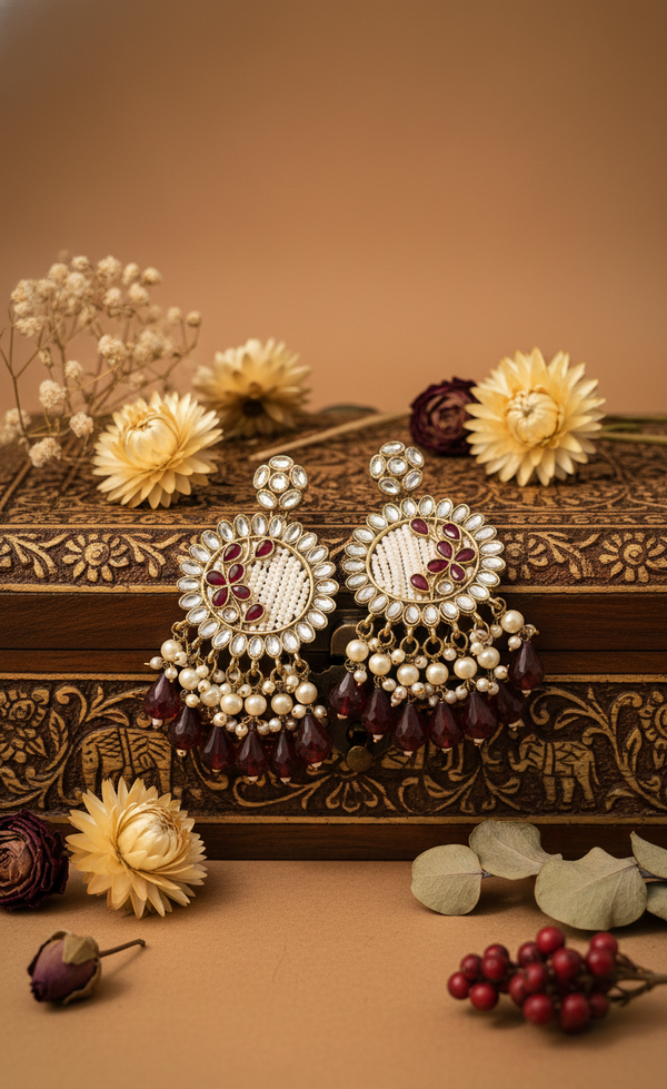 Kavya Kundan Earrings (Wine)