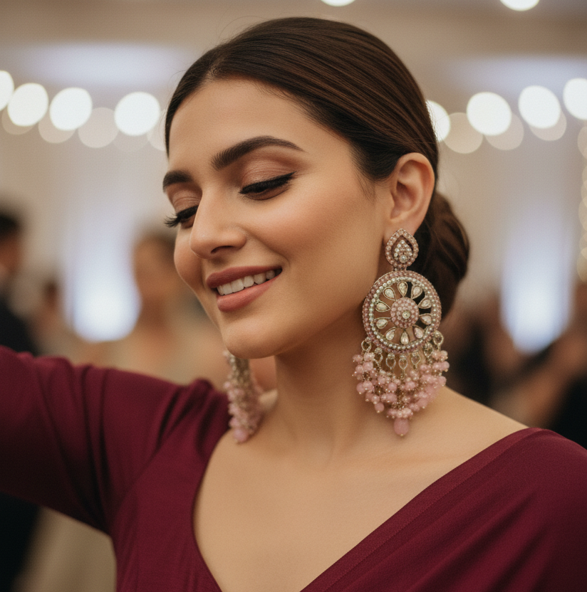 Aarohi Kundan Earrings (Light-Pink)