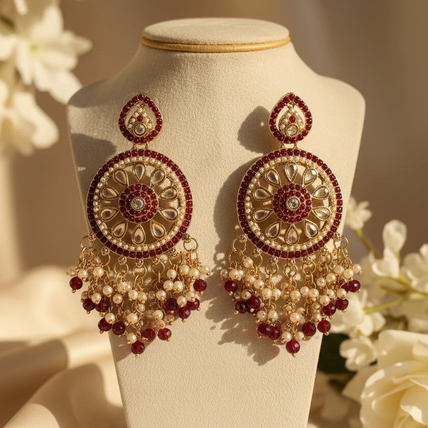 Aarohi Kundan Earrings (Wine)
